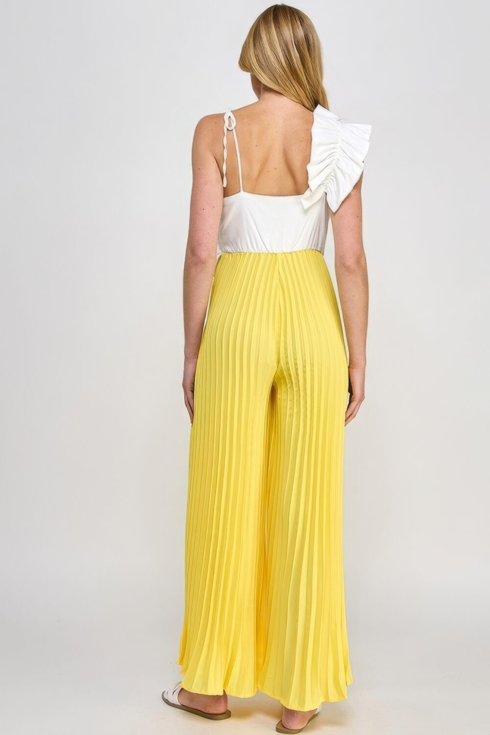 Cami Asymmetrical Ruffle Detail Pleated Bottom Jumpsuit yellow