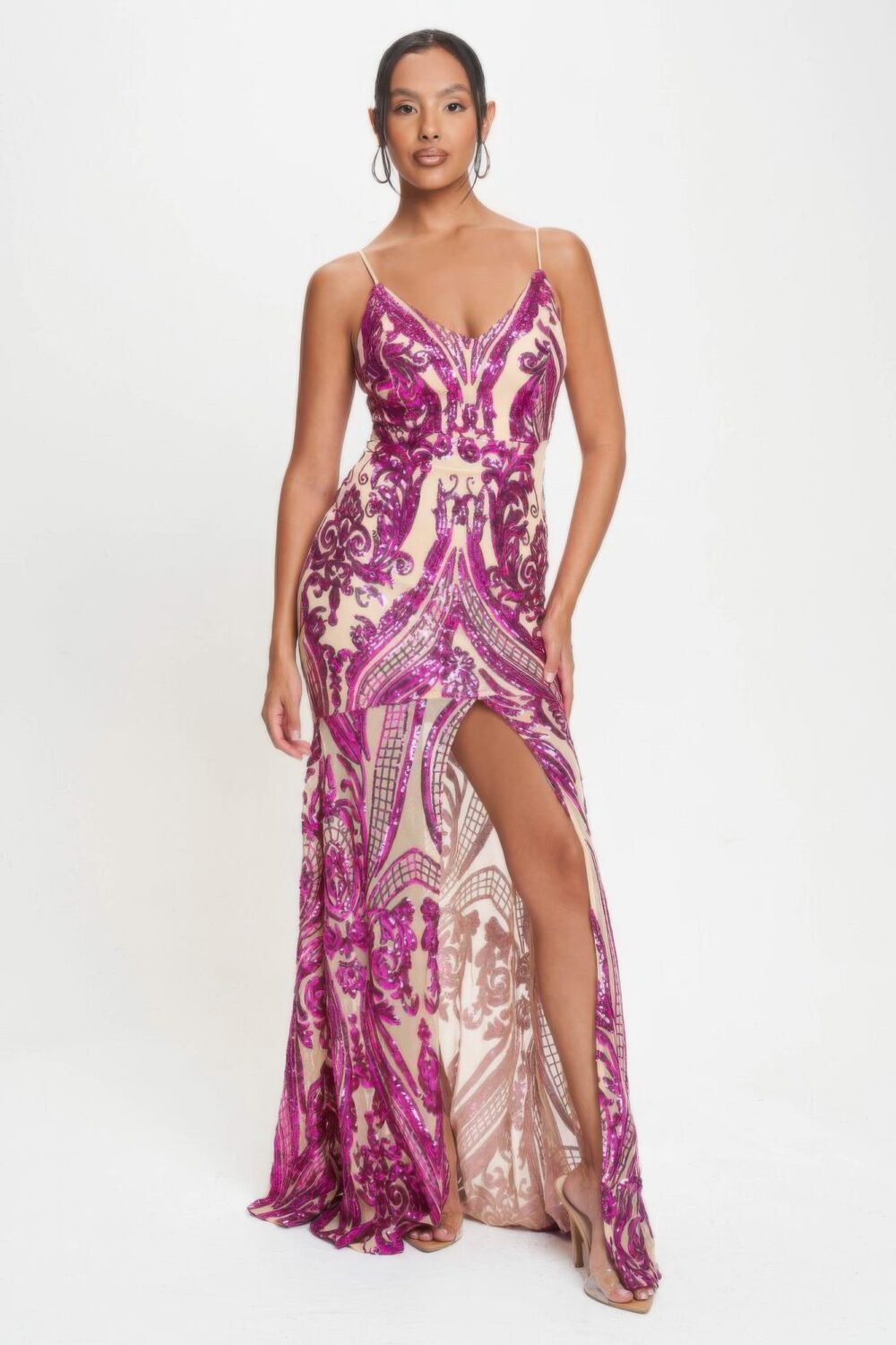 Spaghetti Strap Art Deco Sequins Maxi Dress - Image 12