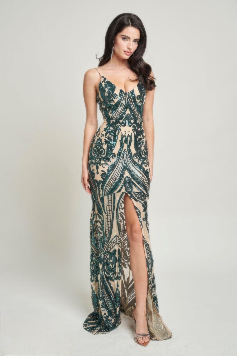 Spaghetti Strap Art Deco Sequins Maxi Dress - Image 6