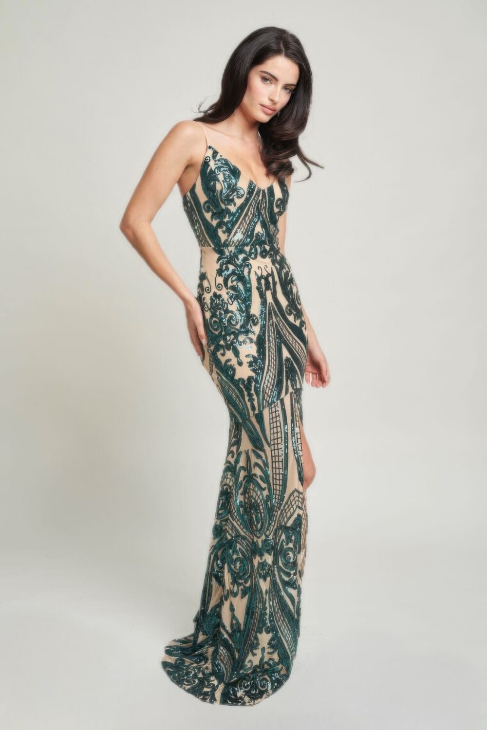 Spaghetti Strap Art Deco Sequins Maxi Dress - Image 7