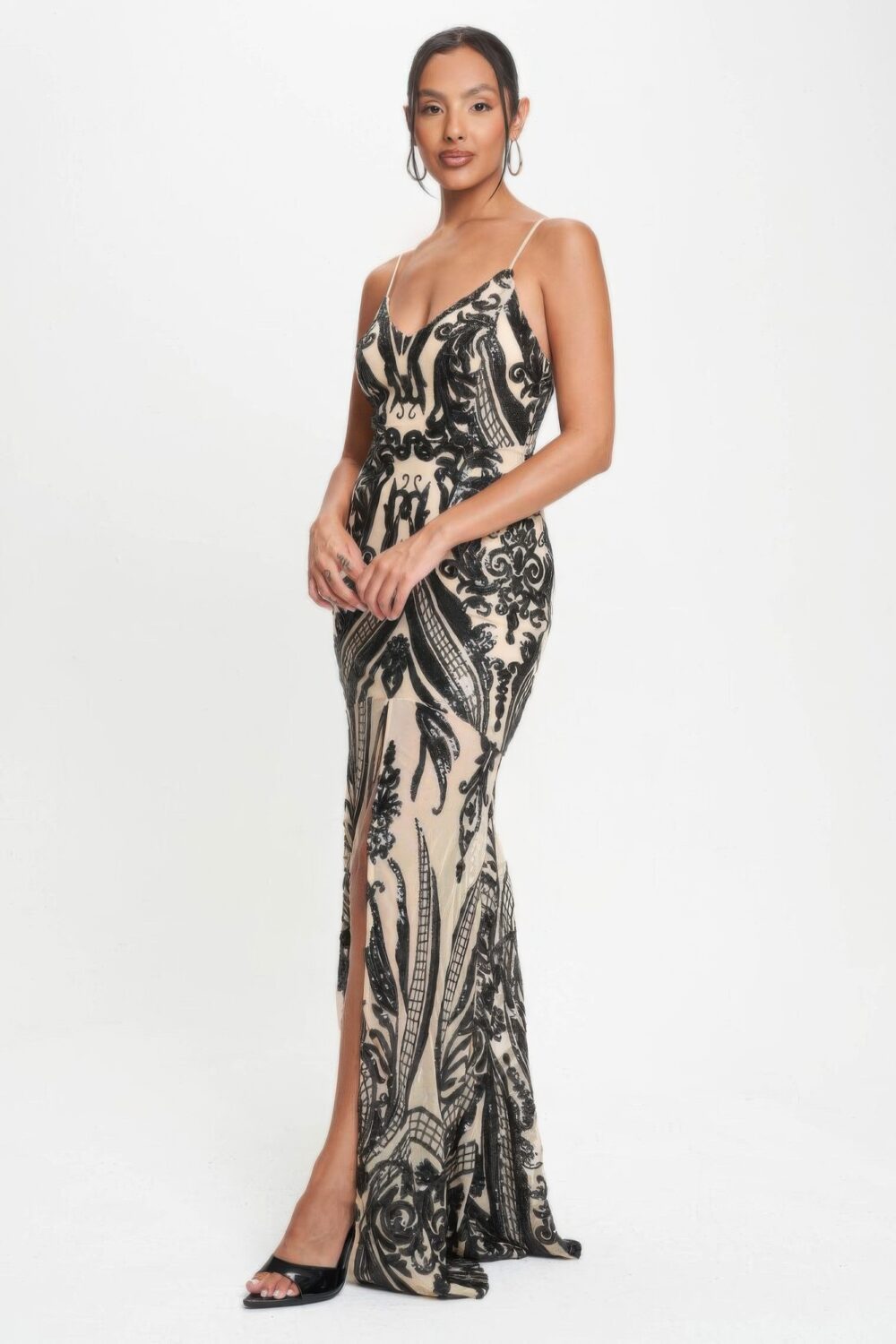 Spaghetti Strap Art Deco Sequins Maxi Dress - Image 18