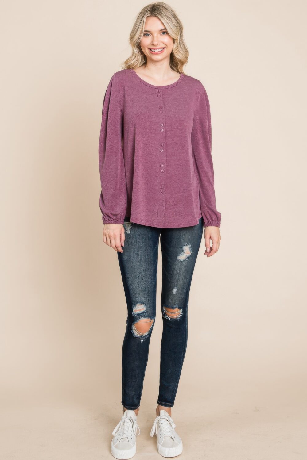 Solid Tr Spandex Long Sleeve Top - Image 2