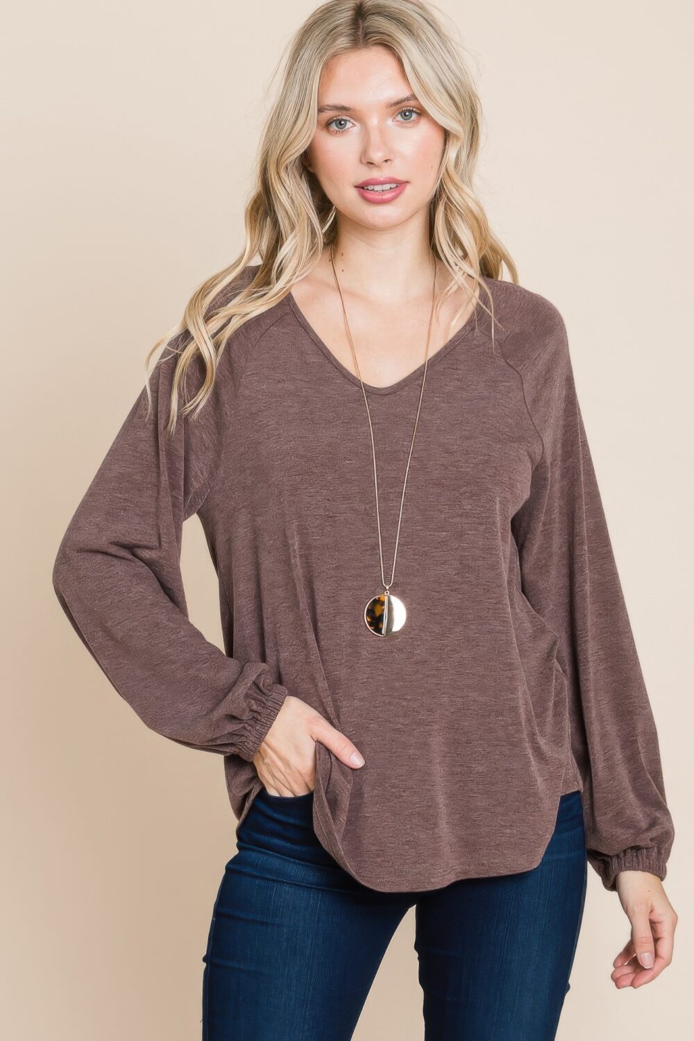 Casual V Neck Basic Long Sleeve Top - Image 11