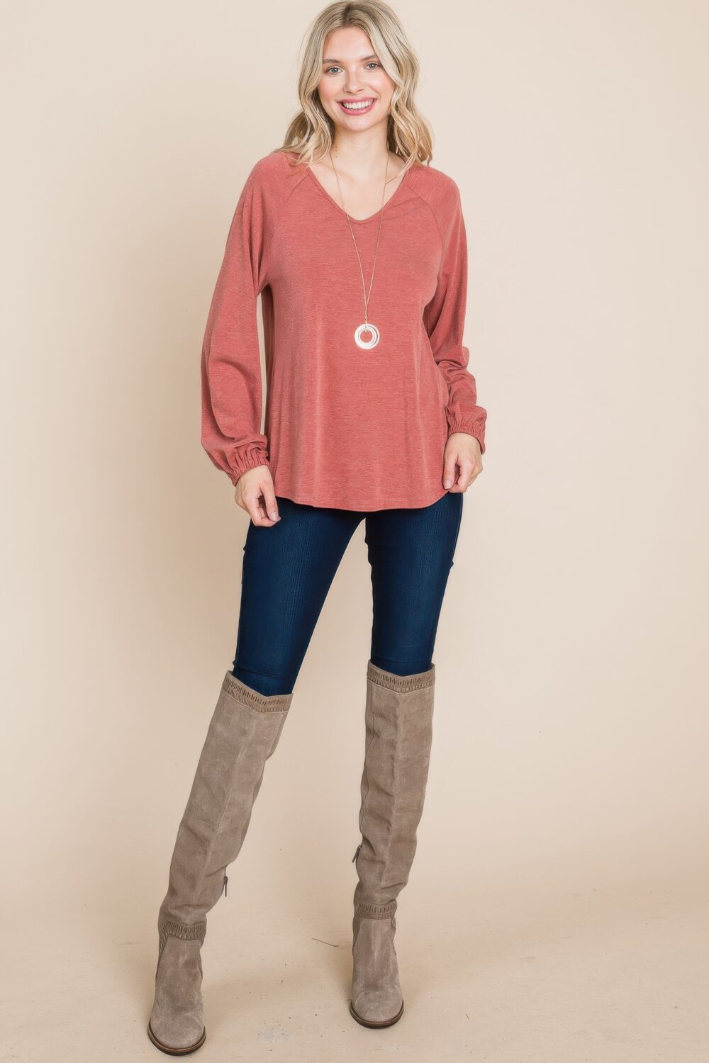 Casual V Neck Basic Long Sleeve Top - Image 7