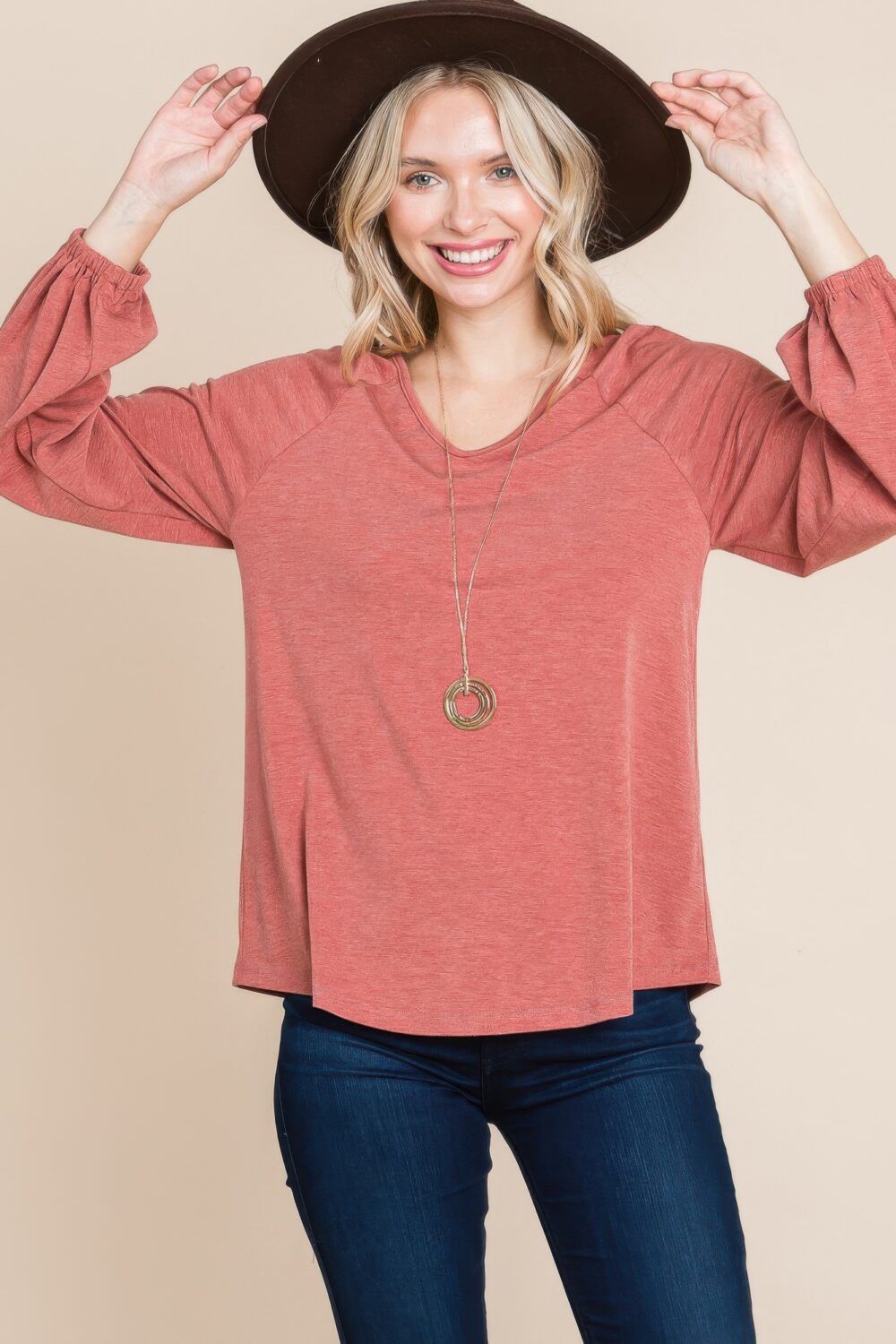 Casual V Neck Basic Long Sleeve Top - Image 9