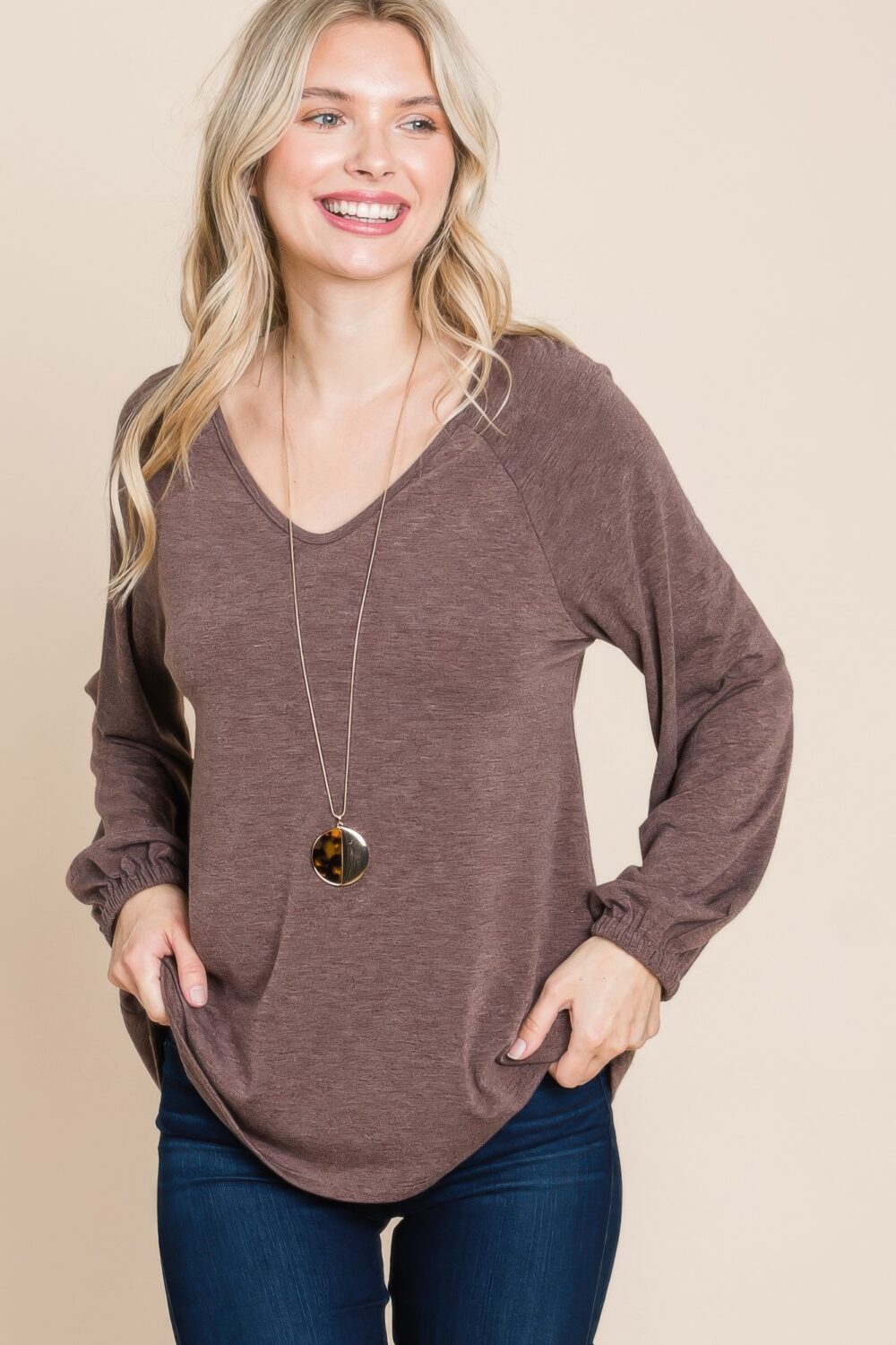 Casual V Neck Basic Long Sleeve Top - Image 14